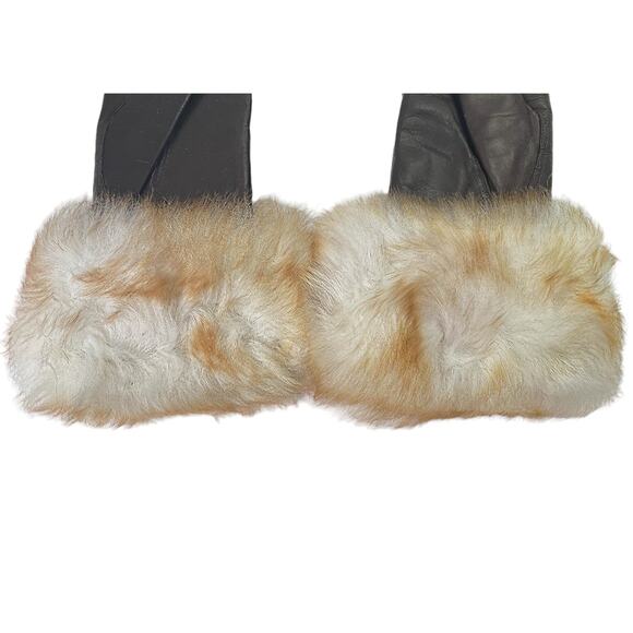 1970s Jordan Marsh Chocolate Brown Leather & Fox Fur Cuffs Women's Formal Gloves - Picture 6 of 8